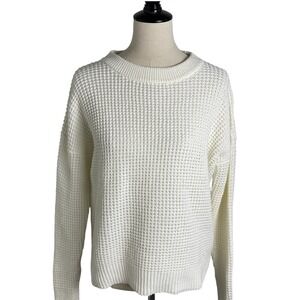 Time and Tru Womens Cream Waffle Knit Sweater Recycled Polyester Size L 12-14